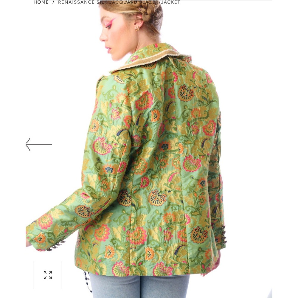 Aratta Silent journey Renaissance Silk Jacquard Blazer Jacket Green Floral Sz S - Picture 3 of 11
